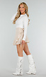 Beige Linnenlook Overslag Minirok met Strik en Volantzoom