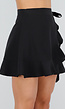 Zwarte Linnenlook Overslag Minirok met Strik en Volantzoom
