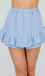 Lichtblauwe Linnenlook Ruches Short van Katoen