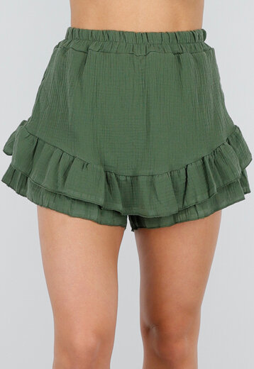 Mosgroene Gelaagde Katoenen Short