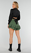 Groene Skort met Ruffles en Linnenlook van Katoen