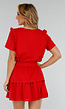 Rode Two Piece met Ruches, Korte Mouwen en Elastische Taille