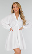 Witte Korte Jurk met Lange Mouwen en Ruches op de Halslijn