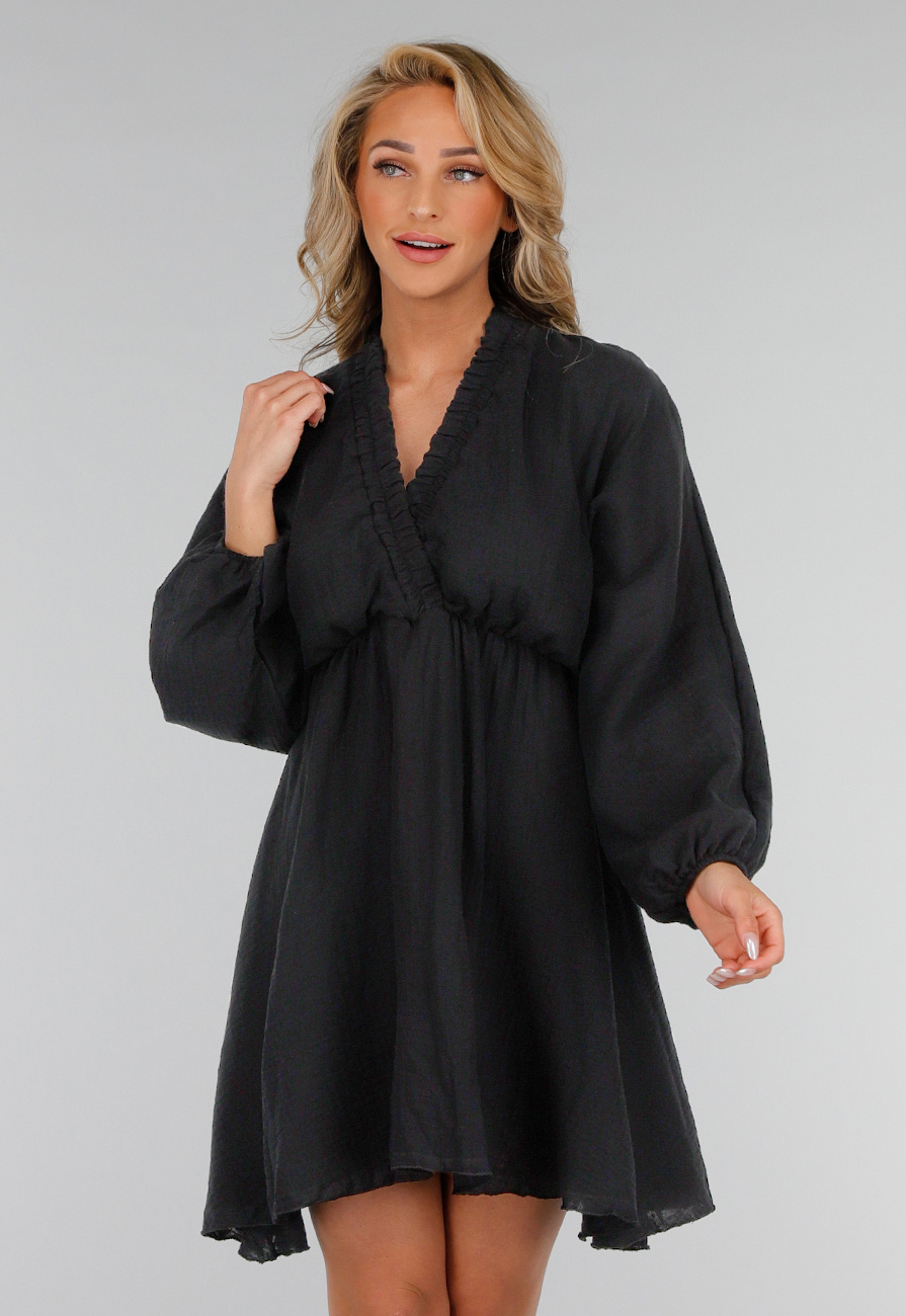 Koucla Women's V-neck mini dress party dress satin look, Black Koucla Women's V-neck mini dress party dress satin look, Black
