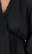 Zwarte Korte Jurk met V-Hals, Pofmouwen en Ruffle Halslijn