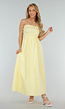 Butter Yellow Strapless Maxi Jurk met Gerimpeld Bovenstuk