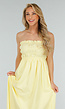 Butter Yellow Strapless Maxi Jurk met Gerimpeld Bovenstuk