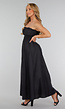 Zwarte Strapless Maxi Jurk met Gesmokte Top en A-Lijn Rok