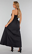 Zwarte Strapless Maxi Jurk met Gesmokte Top en A-Lijn Rok