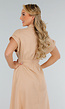 Beige Linnenlook Midi Jurk met Kraag en Knopen