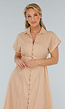 Beige Linnenlook Midi Jurk met Kraag en Knopen