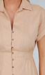 Beige Linnenlook Midi Jurk met Kraag en Knopen