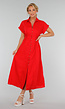 Rode Midi Overhemdjurk met Knoopsluiting en Elastische Taille