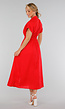 Rode Midi Overhemdjurk met Knoopsluiting en Elastische Taille