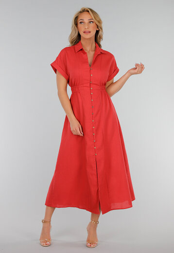 Koraalrode Linnenlook Knoopjurk