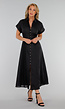 Zwarte Midi Overhemdjurk met Knoopsluiting en Elastische Taille