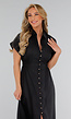 Zwarte Midi Overhemdjurk met Knoopsluiting en Elastische Taille
