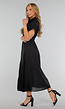 Zwarte Midi Overhemdjurk met Knoopsluiting en Elastische Taille