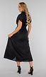 Zwarte Midi Overhemdjurk met Knoopsluiting en Elastische Taille