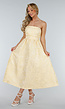 Strapless Midi Jurk in Butter Yellow met Jacquardlook
