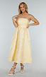 Strapless Midi Jurk in Butter Yellow met Jacquardlook