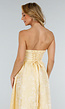 Strapless Midi Jurk in Butter Yellow met Jacquardlook