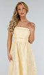 Strapless Midi Jurk in Butter Yellow met Jacquardlook