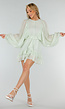 Mintgroene Korte Jurk met Volants, Knoopjes en Ballonmouwen