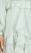 Mintgroene Korte Jurk met Volants, Knoopjes en Ballonmouwen