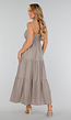 Grijze Maxi Jurk met Split, Spaghettibandjes en Stretch Taille