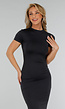 Zwarte Nauwsluitende Stretch Midi Jurk met Korte Mouwen