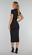 Zwarte Nauwsluitende Stretch Midi Jurk met Korte Mouwen
