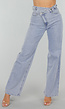 Lichtblauwe High-Waist Stretch Jeans met Wijde Rechte Pijpen