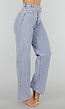 Lichtblauwe High-Waist Stretch Jeans met Wijde Rechte Pijpen