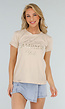 Beige T-Shirt met Gouden Champagne Club Print