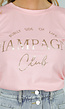 Lichtroze T-Shirt met Gouden Champagne Club Print