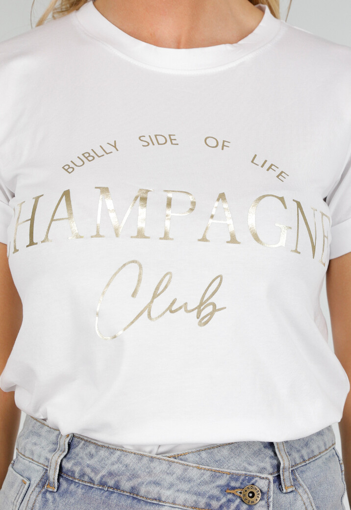 Witte Katoenen Top met Gouden Champagne Club Print