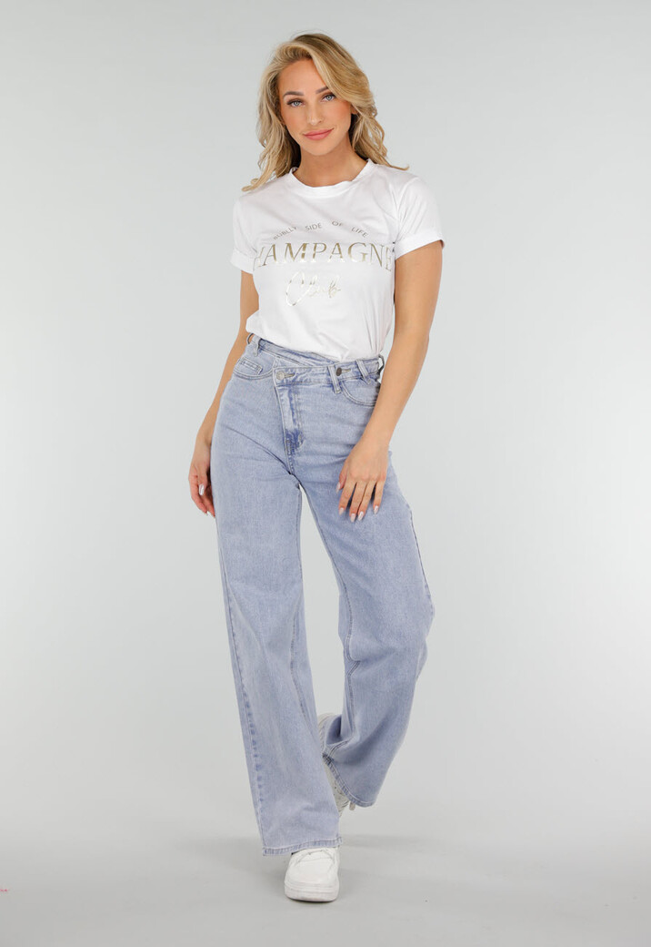 Witte Katoenen Top met Gouden Champagne Club Print