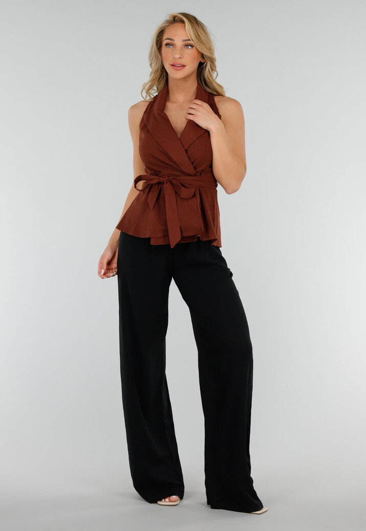 Bruine Linnenlook Overslagtop met Tailleceintuur