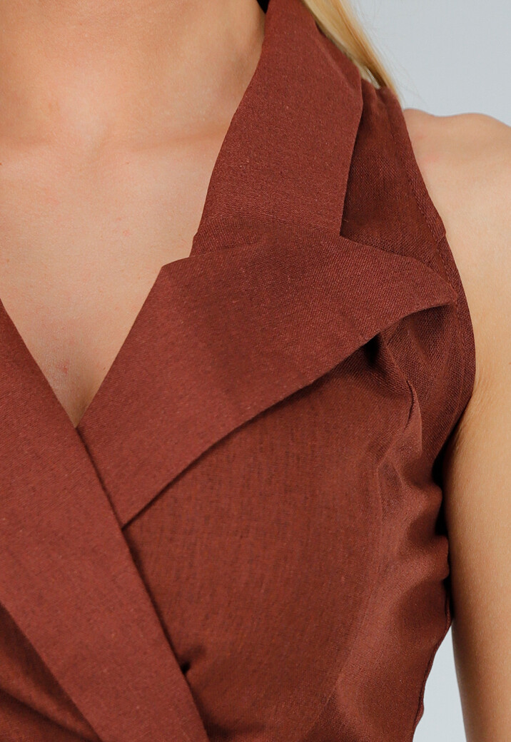 Bruine Linnenlook Overslagtop met Tailleceintuur