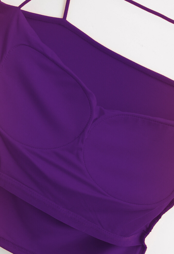 Paarse Croptop met Plooien, Pads en Horizontaal Bandje