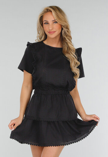 Zwarte Katoenen  Co-ord met Ruches