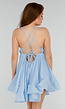 Lichtblauwe Mini Jurk met Open Rug, Strik en Spaghettibandjes