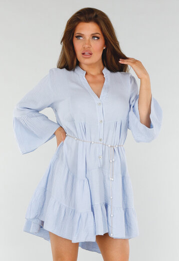 Lichtblauwe Katoenen Jurk met Ruffles