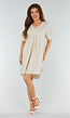 Beige Jurk met Korte Mouwen en Emroidery Halslijn