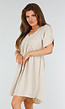 Beige Jurk met Korte Mouwen en Emroidery Halslijn