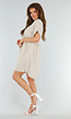 Beige Jurk met Korte Mouwen en Emroidery Halslijn