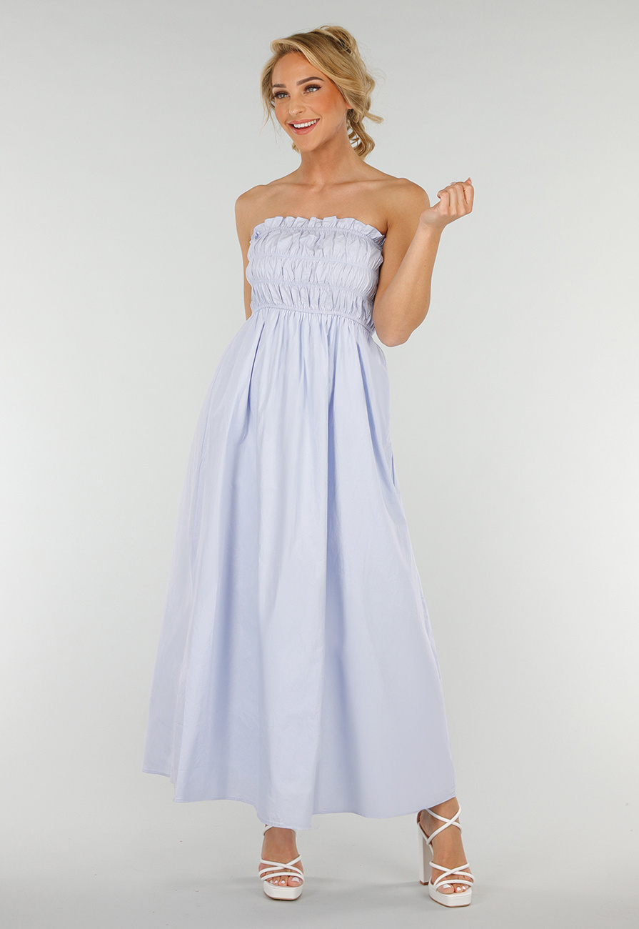 Lichtblauwe Strapless Stretch Maxi Jurk