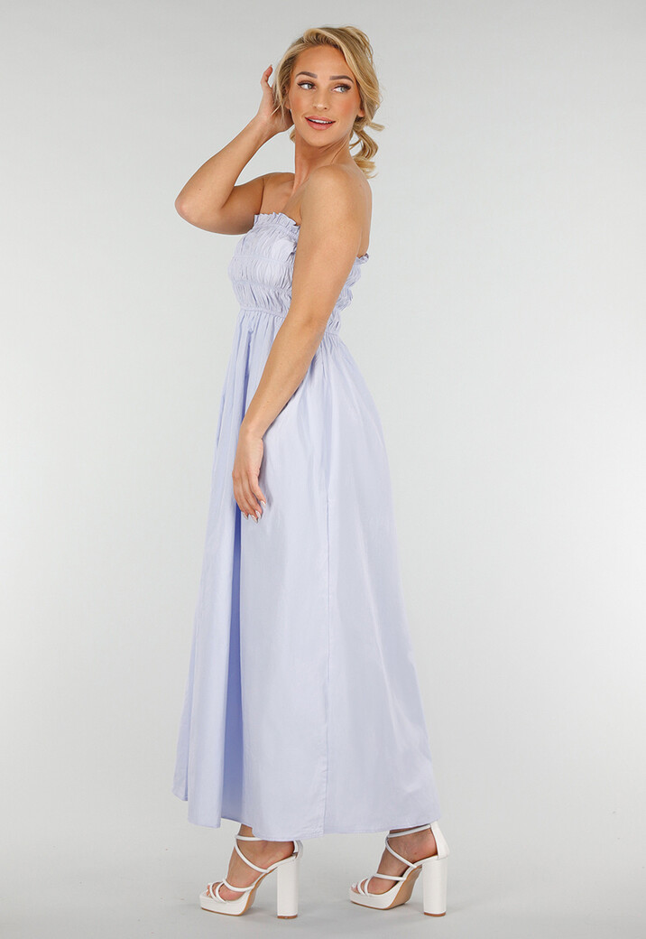 Strapless Lichtblauwe Maxi Jurk met Gerimpeld Bovenstuk