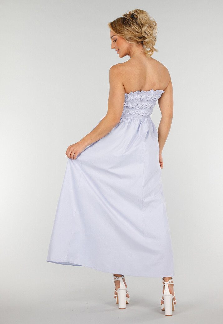 Strapless Lichtblauwe Maxi Jurk met Gerimpeld Bovenstuk
